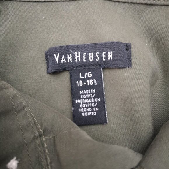 Van Heusen Men's Size Large (16-16 1/2) Army Green Loose Fit Shirt - Picture 3 of 9